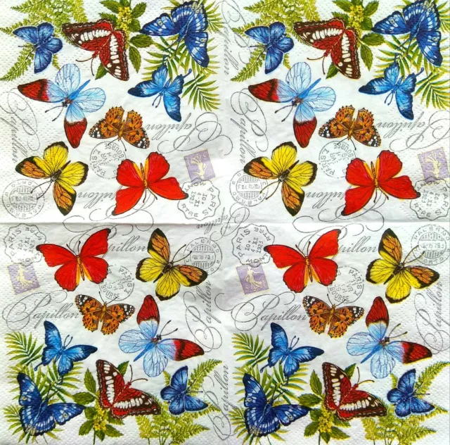 4X Pcs Paper Design Napkin Decoupage Craft Tissue Bright Butterfly Papillon Herb