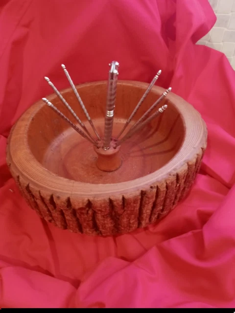 Vintage Rustic  Nut Bowl Set W/ 6 Picks And NUT CRACKER.