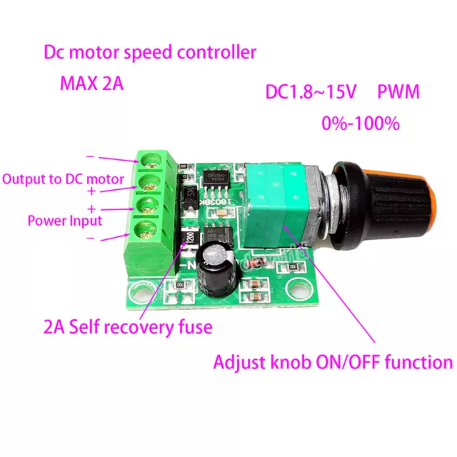 Low Voltage DC 3V 5V 6V 9V 12V 2A PWM DC Motor Pump Speed Controller Regulator