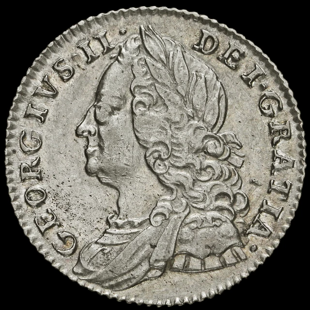 1757 George II Early Milled Silver Sixpence, EF