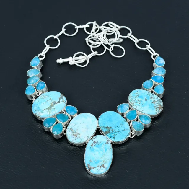 Tibetan Turquoise Gemstone 925 Sterling Silver Jewelry Gift Necklace 18" R767