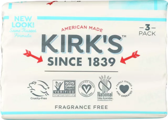Fragrance Free Gentle Castile Bar Soap by Kirk's Natural, 4 oz bar 24 Bars