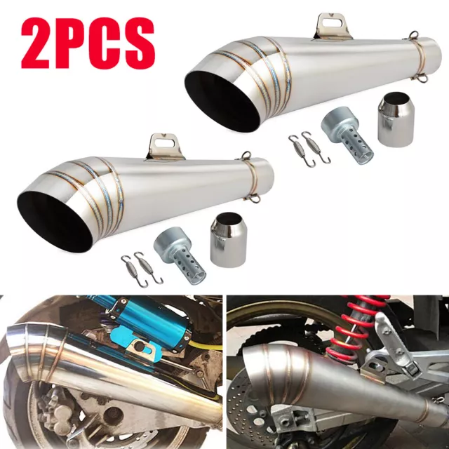 2PCS 38-51mm Universal Motorcycle Exhaust Muffler Pipe W/ Removable Silencer