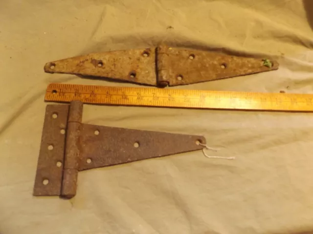 2 Architectural Hardware Primitive Antique 19th C Iron Door Box Hinges