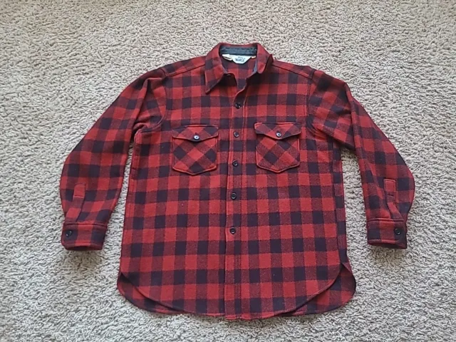 Vintage Woolrich Button Shirt Large Flannel Wool Blend Buffalo Plaid Red Black