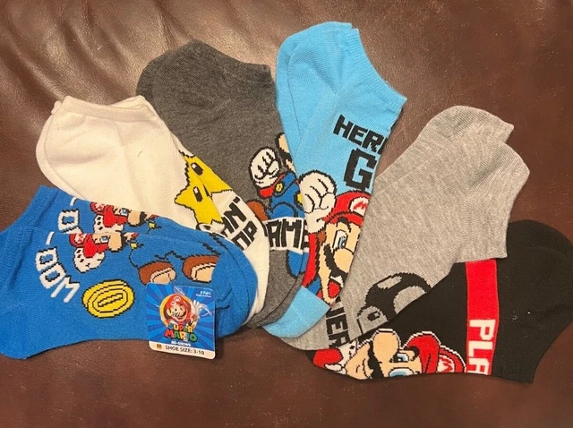 Super Mario no show socks 6 pairs of size 3-10. new Boys