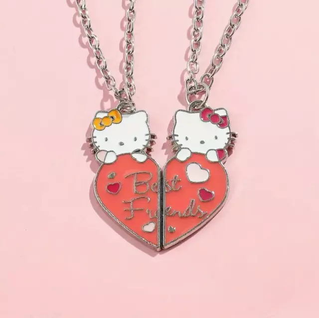 Lovely Cute Best Friends Cartoon Spliced Love Heart Shaped Hello Kitty Necklace