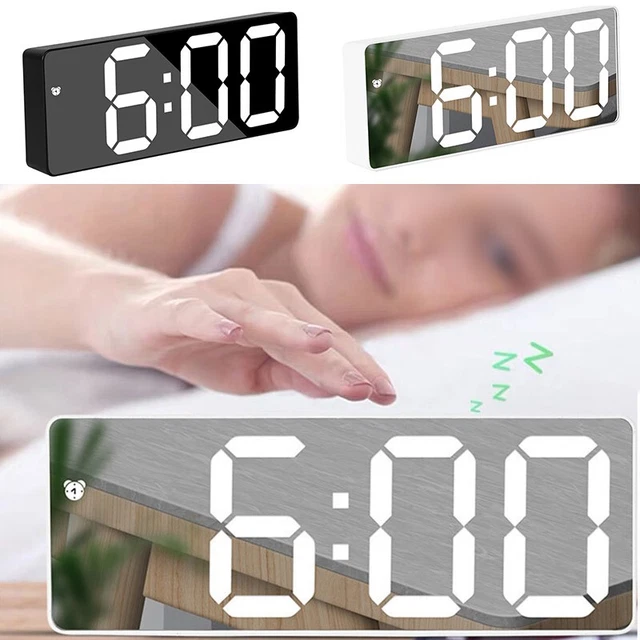 Numérique Réveil Chambre Miroir LED Snooze Présentation USB Batterie Bureau