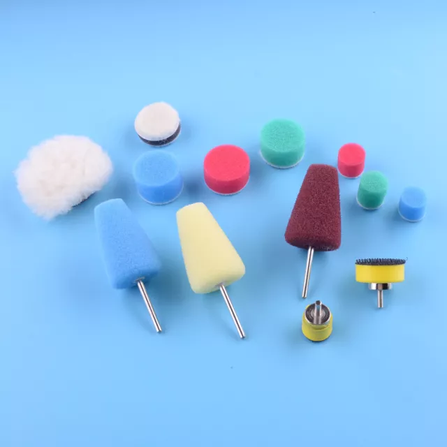 Kit/13pcs Wheel Hub Buffing Pad Polishing Sponge Cone Ball Detail Cleaning Drill