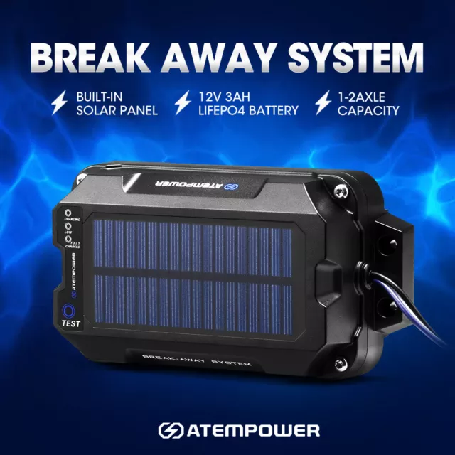 Atem Power Break Away System with Battery& Switch Solar Trailer Electric Brake