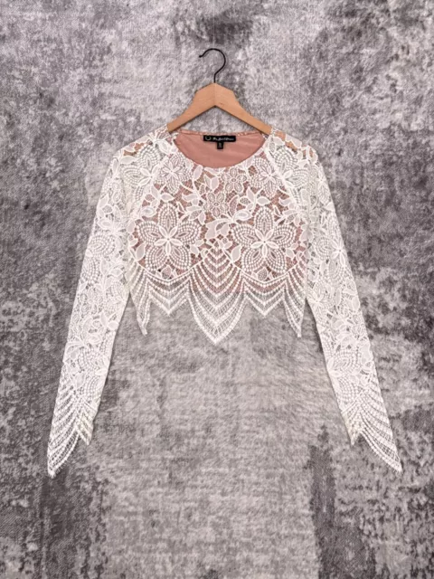 For Love & Lemons Crop Top Womens Lace Overlay Long Sleeve S Small