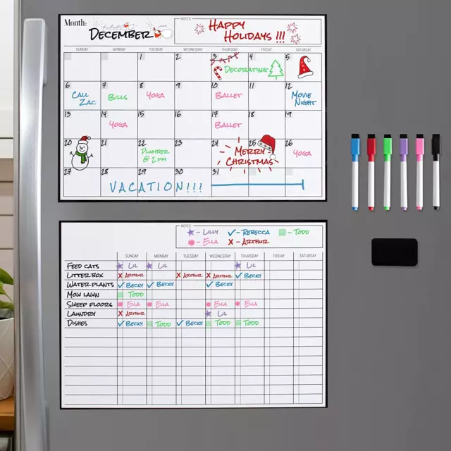 Cinch Magnetic Dry Erase Calendar & Chores Chart for Kids Bundle for Fridge: 2 B