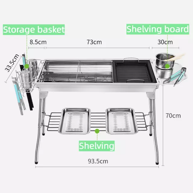 Outdoor Portable Stainless Steel Stove Charcoal Barbecue Grill Camping Cooking 3