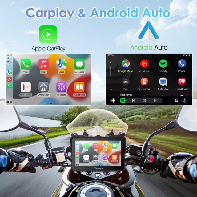 Carpuride 7 inch Motorcycle Android Auto Universal Wireless Touch Screen Carplay 3