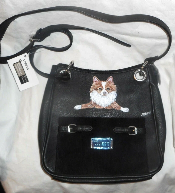 Chihuahua Long Hair Hand Painted Handbag Purse Bag for Women Vegan Leather
