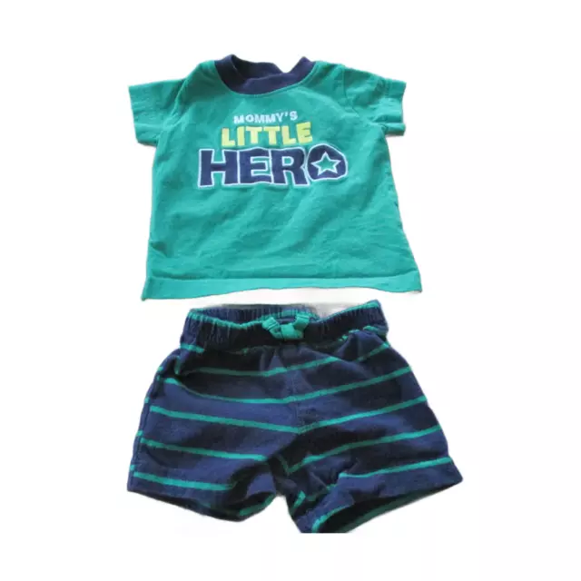 Child of Mine Carters Boys 2 Pc Shirt Shorts Outfit Size 0-3M Green Little Hero
