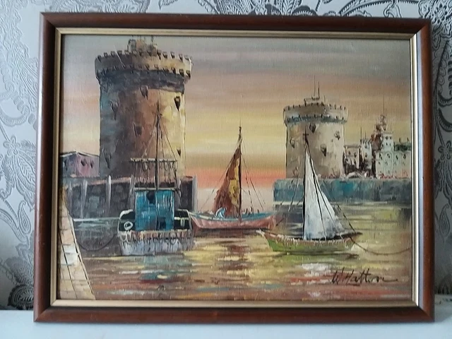 Tableau Ancien Marine – Peinture Sur Soie Bateaux Paysage