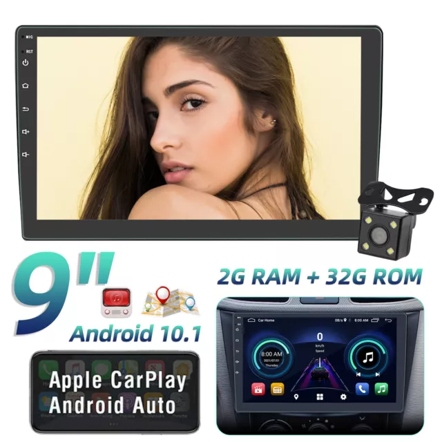 Android 10 2-Din 9" Car Stereo Apple CarPlay Radio GPS Navi WiFi FM+CAM USA