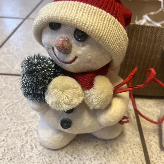 Dept. 56 Billy Buttons Snowman w Sled & Trees Red Knit Hat & Scarf Winter 8" 3