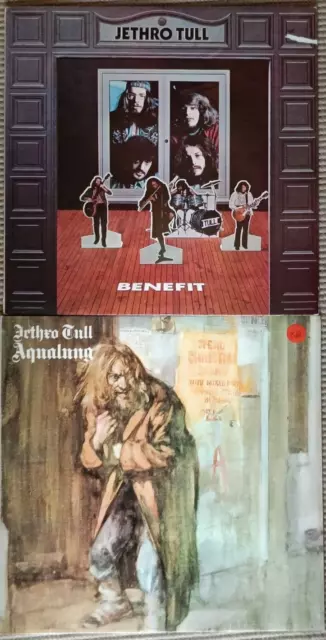 2 LPs Jethro Tull: Benefit (UK 1970) + Aqualung (Germany 1971), Text. Gatefold