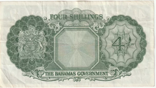 Bahamas Government 4 Shillings Banknote 1953 ChVF-Very Fine P#13D"Free Shipping" 2