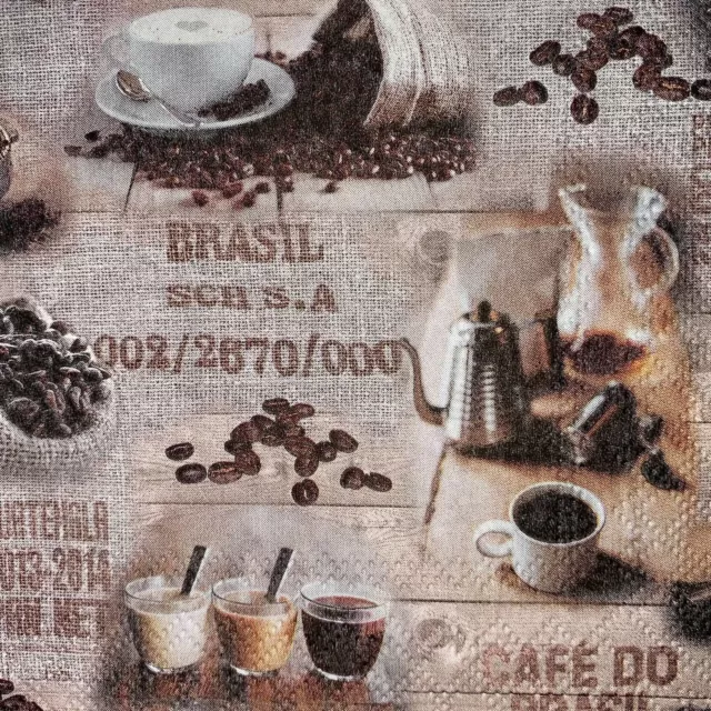 5 x Paper Cocktail Napkins/Decoupage/Craft/Dining -Brasil Coffee Cafe Beans BC94