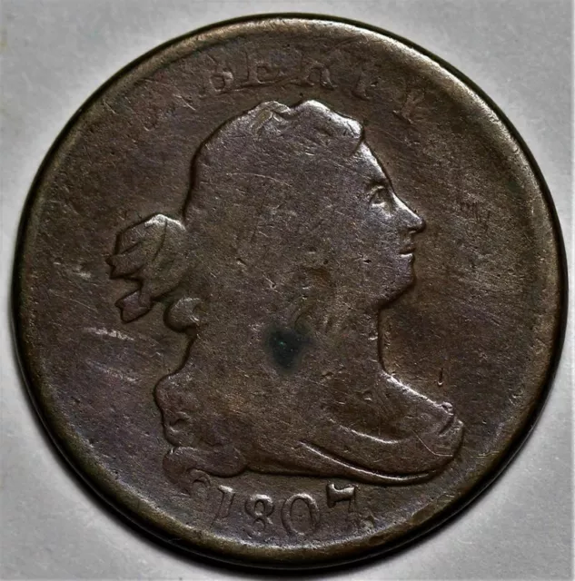 1807 Draped Bust Half Cent - US 1/2c Copper Penny Coin - L30