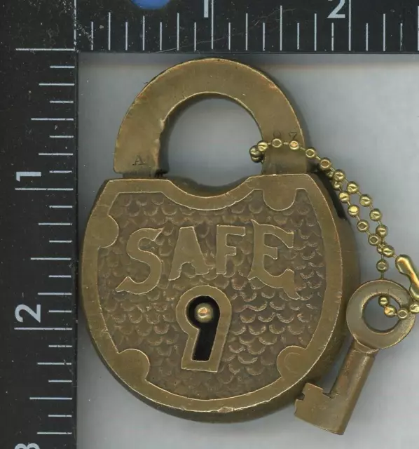 Vintage Old Collectible Solid Brass Unique Rare SAFE Padlock WITH WORKING Key