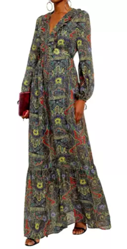 PERSEVERANCE Womens Paisley Pleated Printed Silk Maxi Dress BNWT