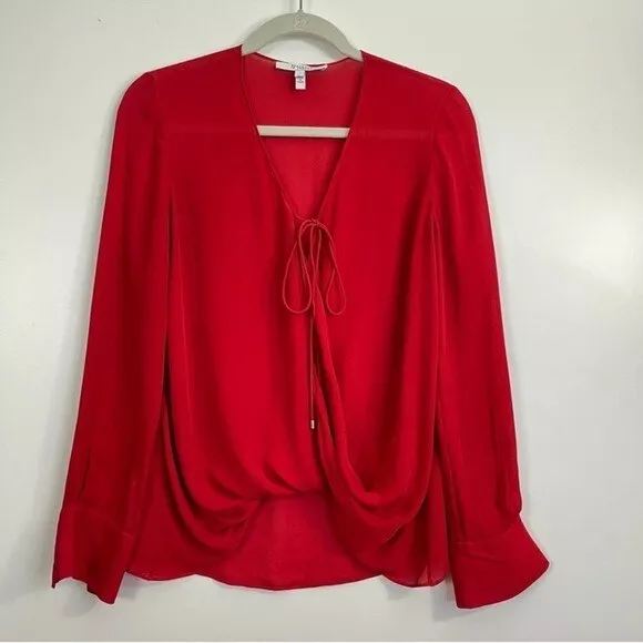 Derek Lam 10 Crosby red silk blouse crossover bodice long sleeve Size 8