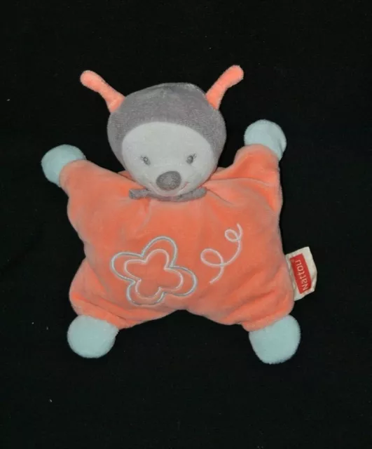 Peluche doudou abeille blanc semi plat NATTOU rose saumon bleu hochet TTBE