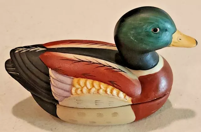 Vintage Mallard Duck Covered Candle Box Figurine, Unburned, then Trinket Box
