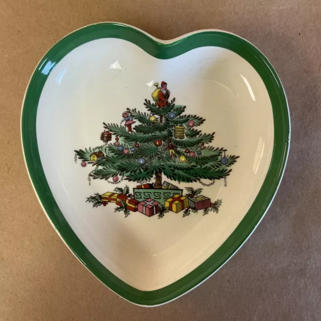 SPODE Christmas Tree Heart Shaped Ceramic Candy Nut Trinket Dish England S3324-H