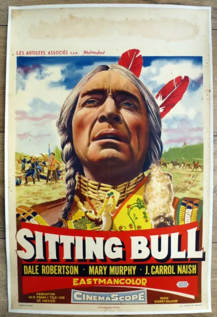 belgian poster western SITTING BULL DALE ROBERTSON, MARY MURPHY, INDIEN entoilée