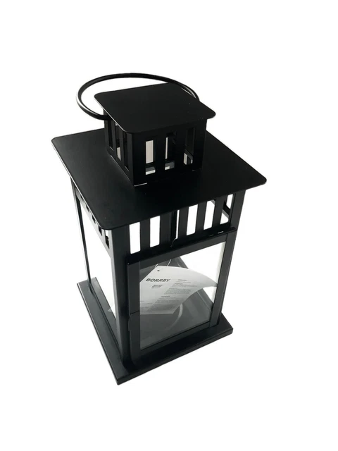IKEA BORRBY LATERNE schwarz Windlicht für Blockkerze drinnen draußen