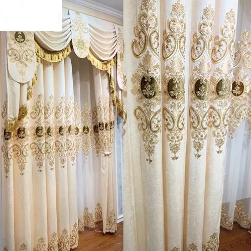 European Gold Luxury Curtains Room Embroidered Blackout Valance Windows Room