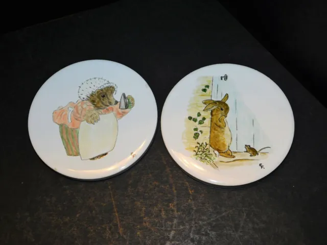 2 Miniature Ceramic Plaques Handpainted Beatrix Potter Animals - Elva Fry Dorset