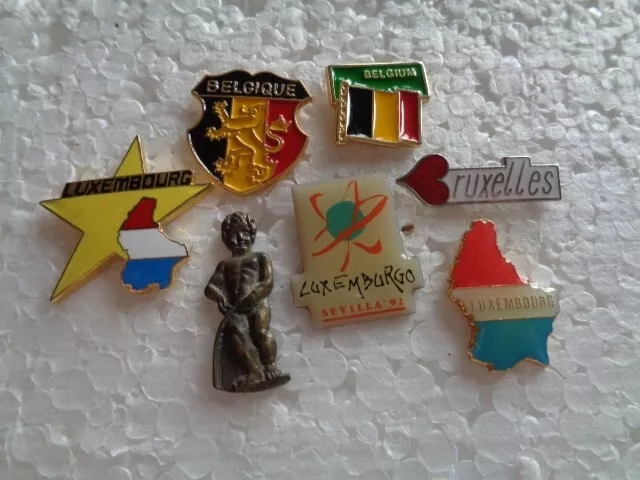 Job lot of 7 Luxembourg and Belgium related metal lapel pins