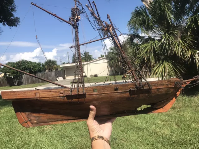 Antique Early 1900’s  Large 17th Century Battle Sail Ship Needs Restoration