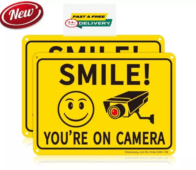 2 Pack Smile Youre On Camera Video Surveillance Sign - Rust-free Aluminum Metal