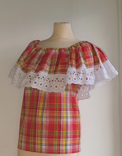 Chemisier Femme Vintage Taille 40 - Broderie Anglaise & Monogramme - Blanc - Occasion Très Bon État