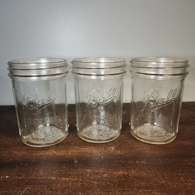 3 Vintage Ball Ribbed Freezer Jars Pint