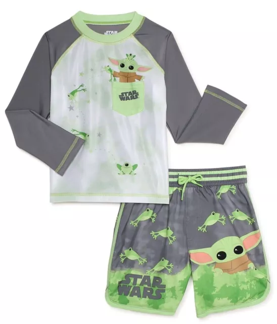 Star Wars Baby Yoda Swimsuit Swim Trunks Rash Guard Short Set Toddler Boys Grogu