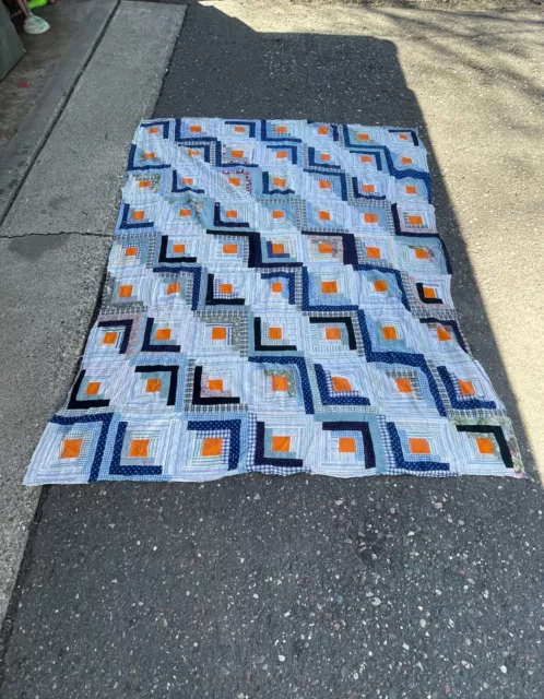 Vintage Antique Patchwork Handmade Quilt Bedspread Hand Sewn TOPPER ONLY