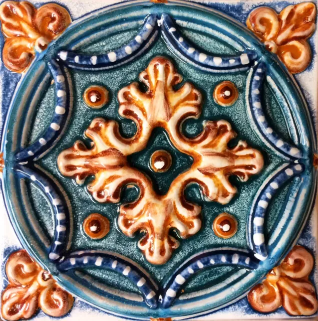 Russian Relief Style Art Nouveau Vintage Ceramic Tile Rare Reproduction Majolica