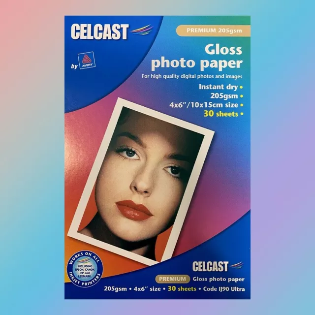 Celcast Avery Glossy Photo Paper 6” X 4” 30 Sheets 205gsm For Inkjet Printers