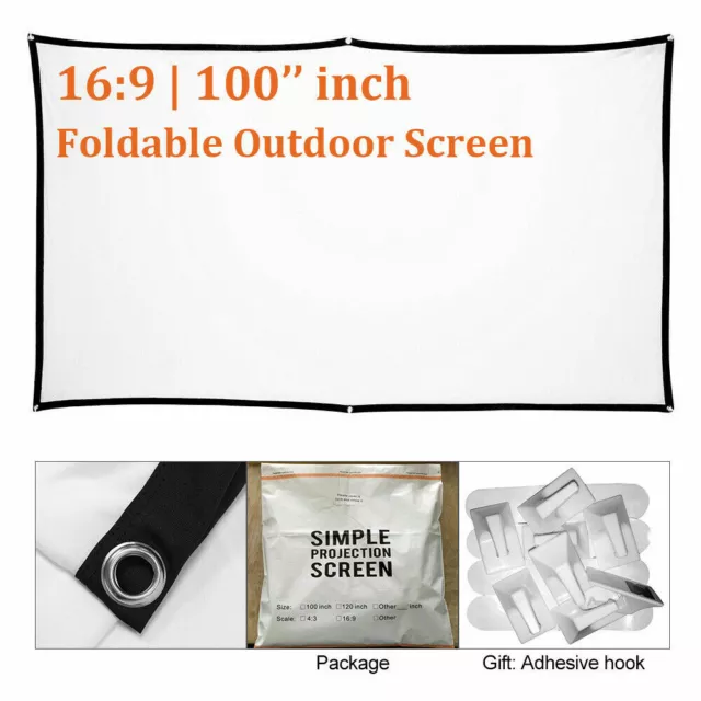 Portable 100'' Projector Screen 16:9 HD Projection Outdoor Movie Camping Trip UK