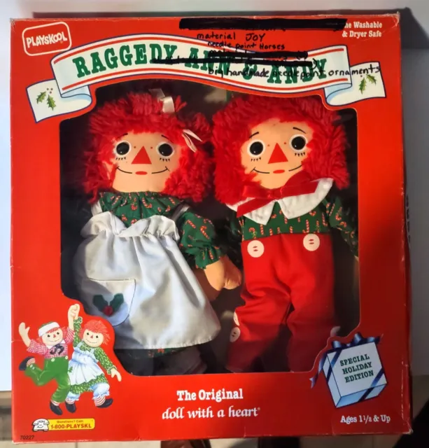 1990 Playskool Original Doll w/a Heart Raggedy Ann & Andy Dolls 12in Christmas