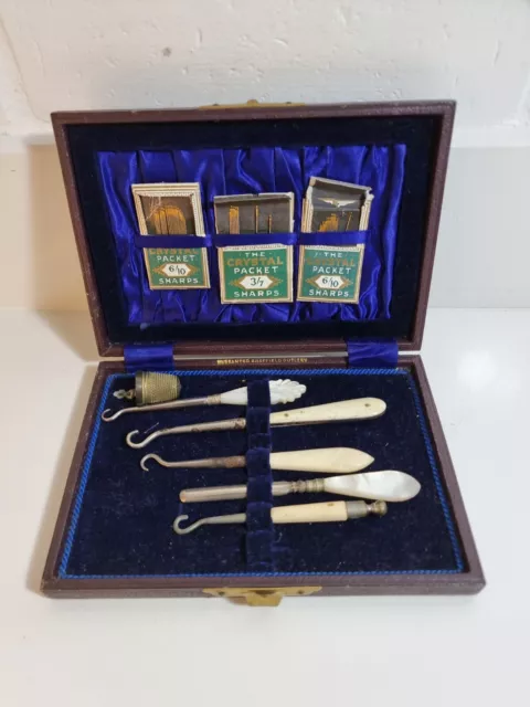 Warranted Sheffield Cutlery Sewing Kit Circa 1900's Mother Of Pearl