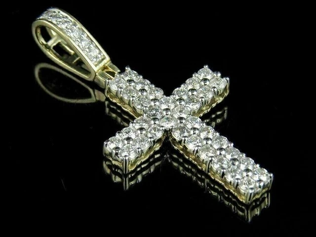 Created 2Ct Round Good Cut Cross Pendant 14K Yellow Gold Plated Silver